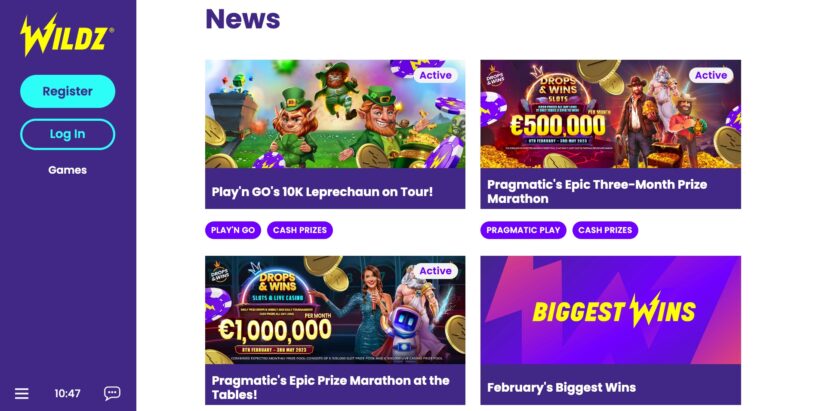 Wildz Casino news section