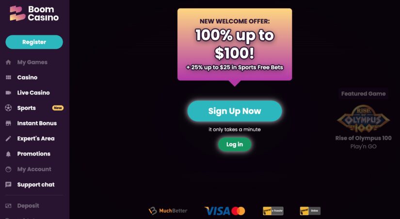 Welcome bonus at Boom Casino