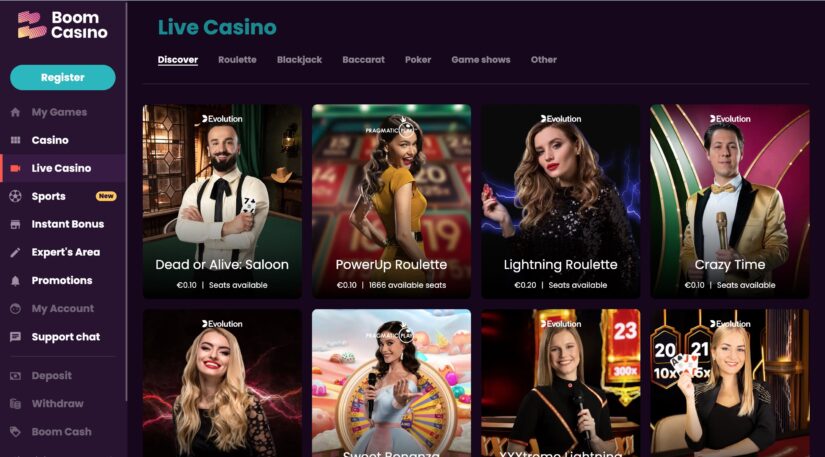 Live casino games at Boom Casino