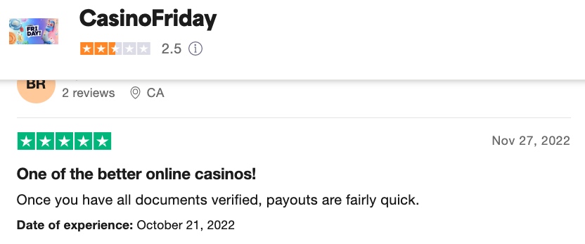 First positive player review of Casino Friday