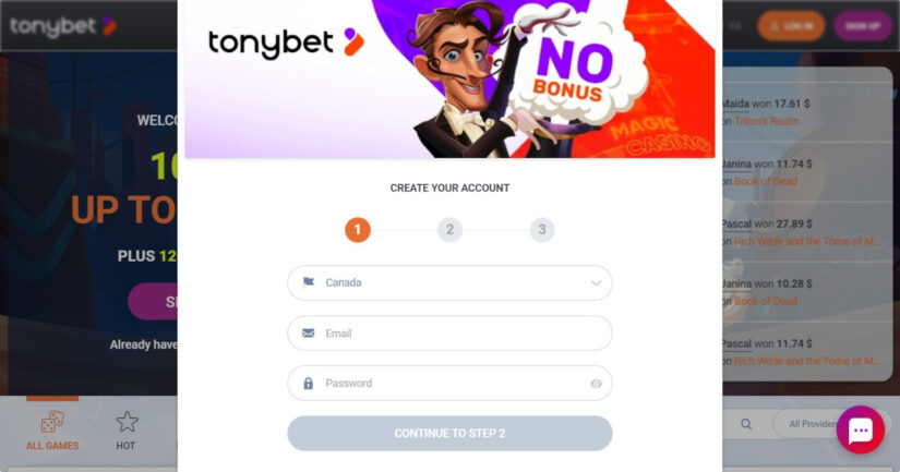 Top no verification casino: TonyBet