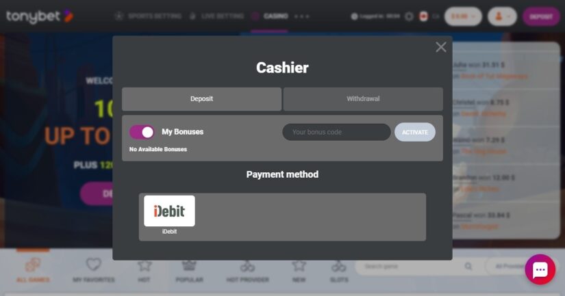 iDebit casino bonus