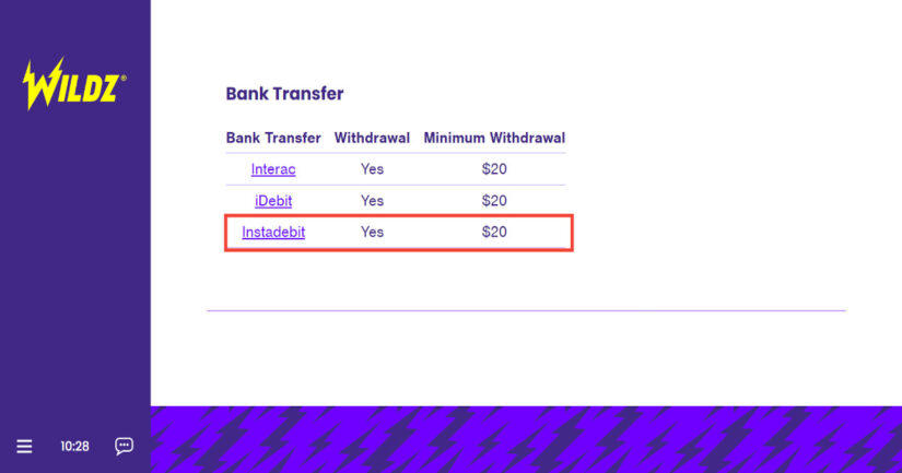 Instadebit casino withdrawal