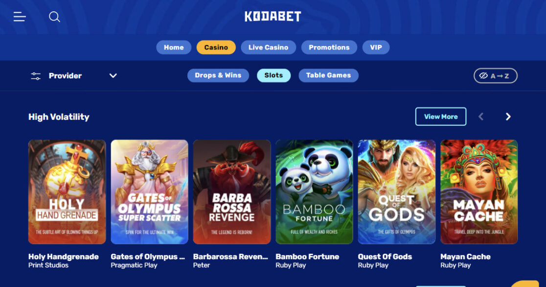 Kodabet casino games
