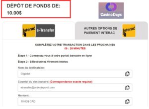 Terminez transaction du dépôt de 10$