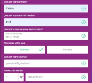 Inscription casinos en ligne étape 1