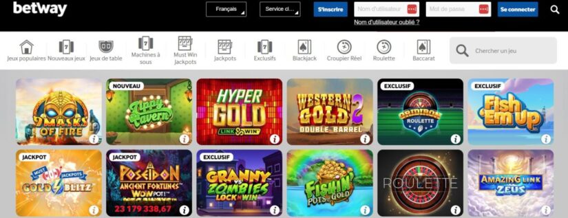 jeux au Betway casino