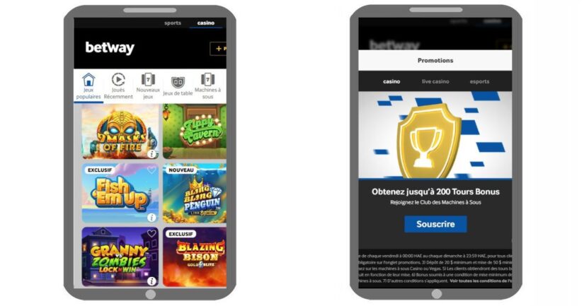 Version mobile de Betway casino