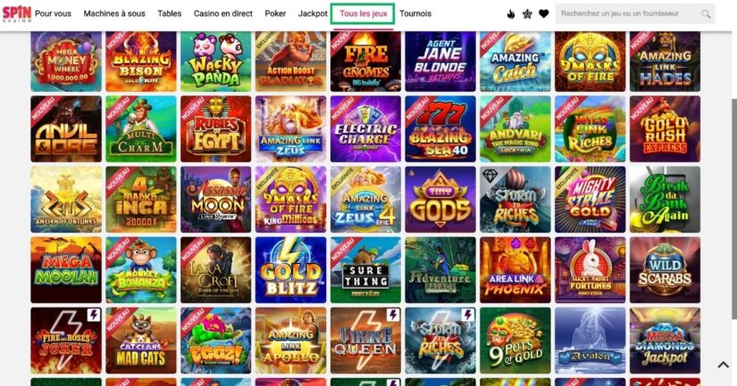 Jeux dispo au Canada chez Spin Casino