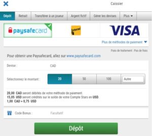 Effectuer un 1er dépôt avec Paysafecard dans un casino en ligne étape 3
