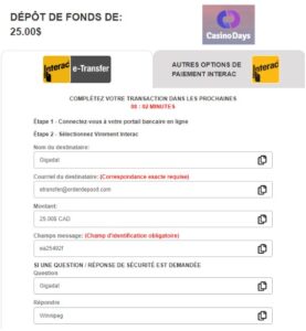Finalisation transaction dans un casino Interac