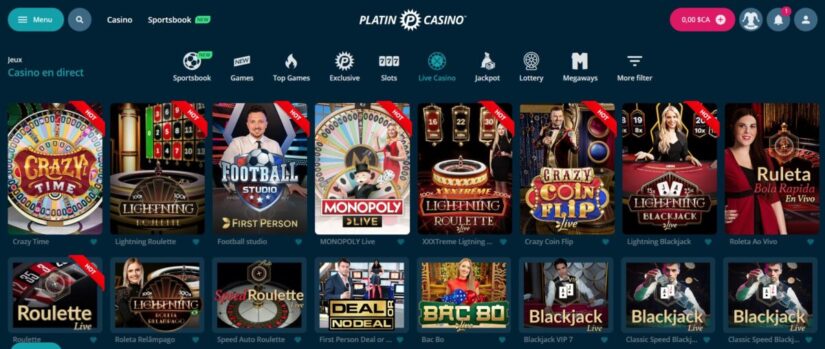 Platin casino jeux en direct