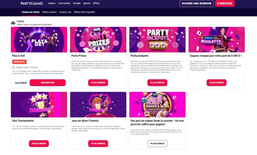 Bonuses chez Partycasino