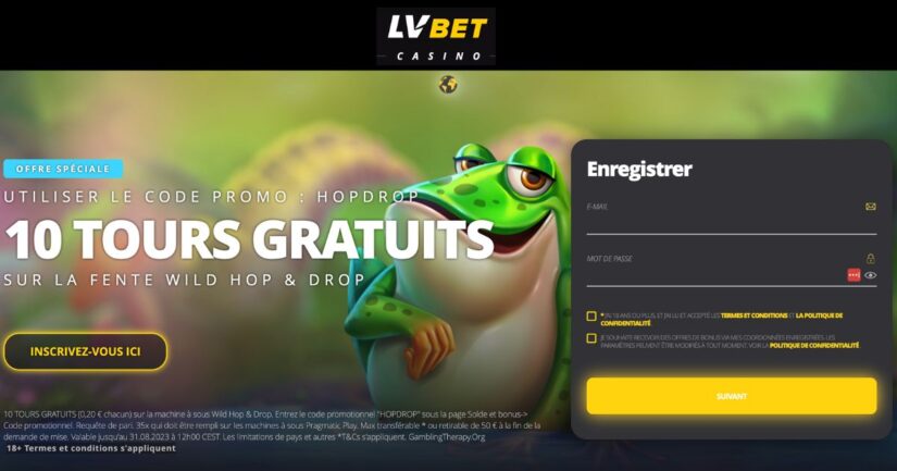 Page d'accueil avec bonus sans depot pour les canadiens chez LV Bet